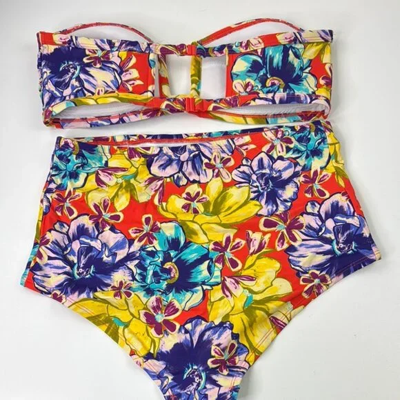 Urban Outfitters Out From Under Tropical Floral Bikini Set - Red, Yellow, Blue - Picture 7 of 8